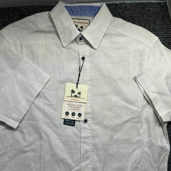 Men's XL White Linen Short-Sleeve Shirt By Report Collection Summer Linen Colle - Picture 1 of 6